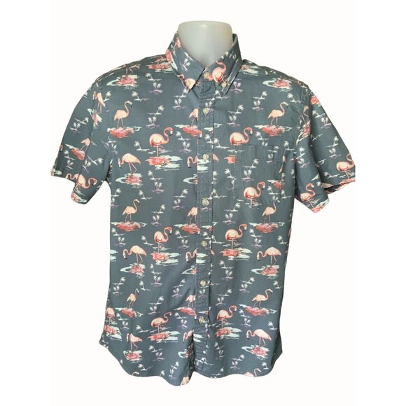 Sonoma Other - Sonoma Hawaiian Flamingo Gray Button Down Short Sleeve Cotton Shirt Mens Medium